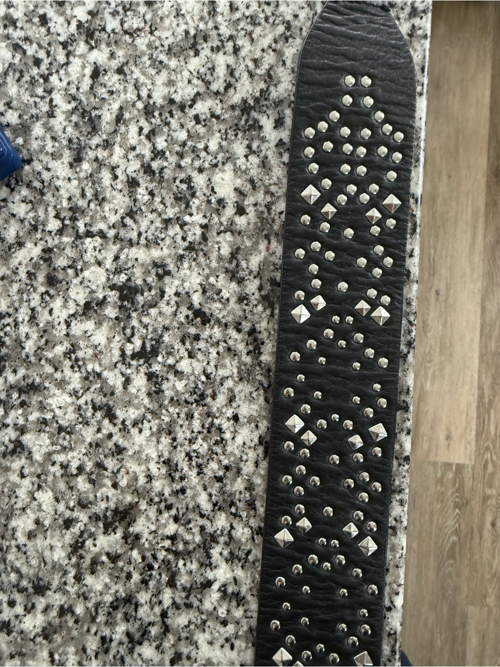Black Leather Studded Bag Strap with Silver Hardware - Picture 5 of 7